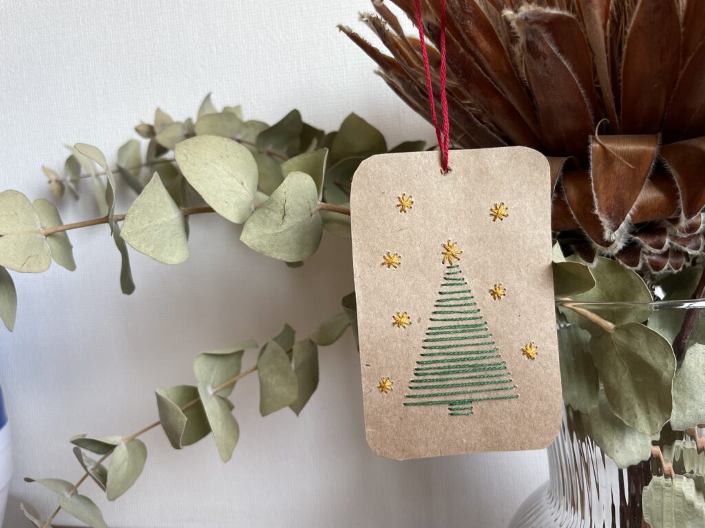 tarjeta de navidad con bordado